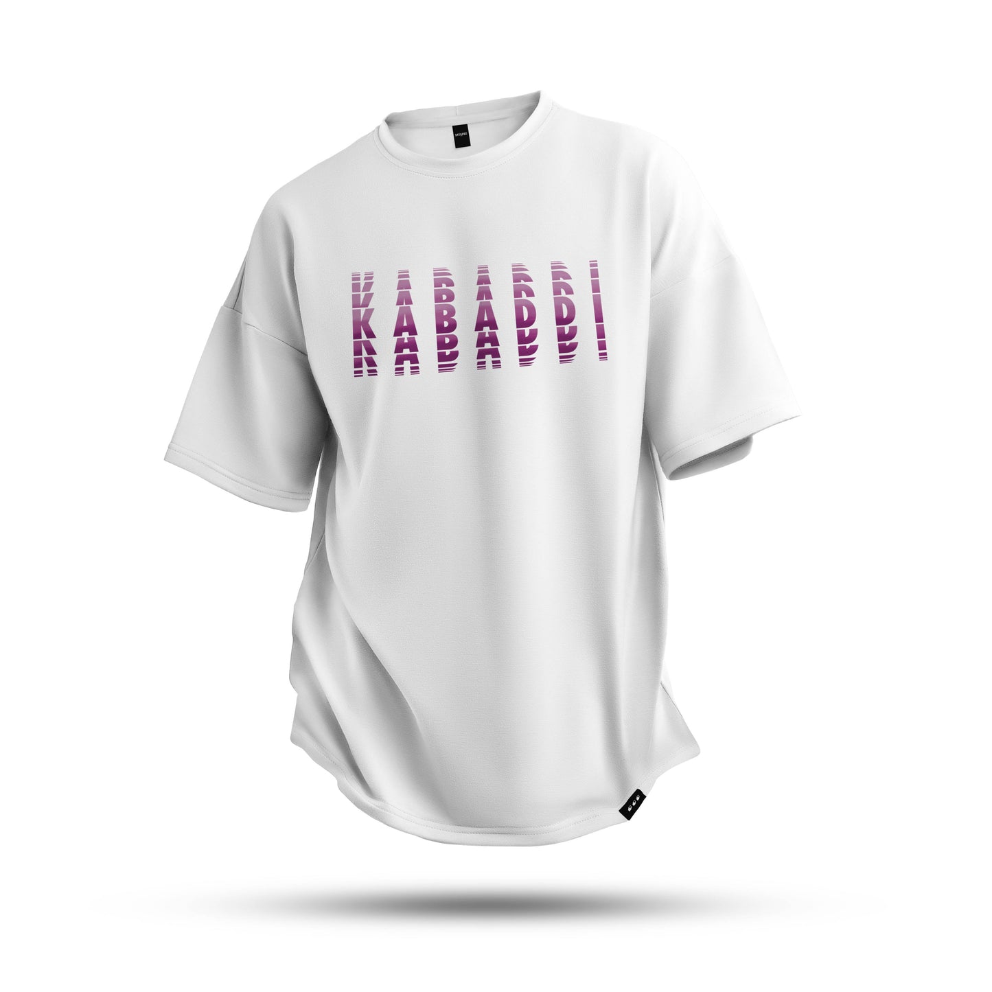 A white oversized tshirt with the text "kabaddi"' , indian streetwear, desi designs