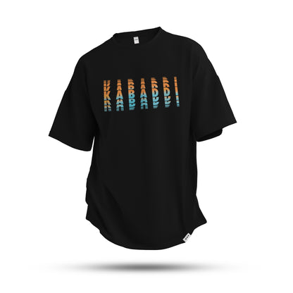 A black oversized tshirt with the text "kabaddi"' , indian streetwear, desi designs